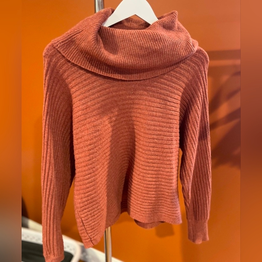 ✨Pink Rose Cozy Rust Color Ribbed Sweater Cowl Neck Size Medium Women(#002)